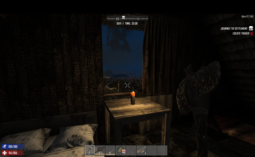 7 Days to Die: a view of a candle burning beneath a window