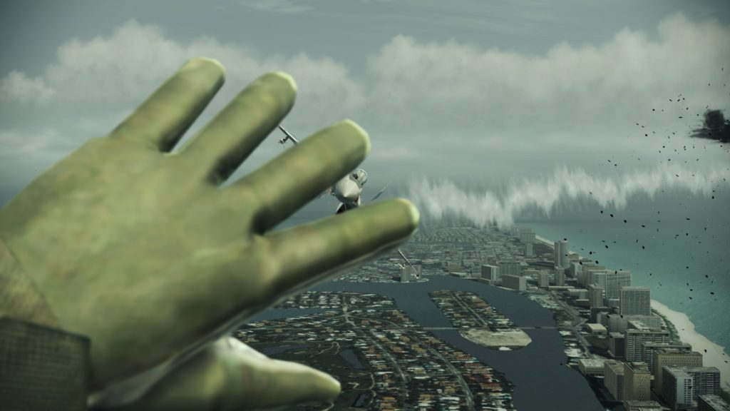 Ace Combat: Assault Horizon - Enhanced Edition: hand shielding from incoming fighter jet