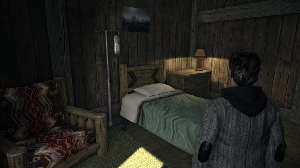 Alan Wake staring at a bed