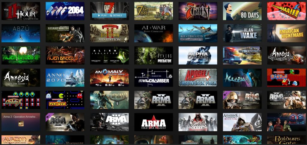 The top entries of a steam library