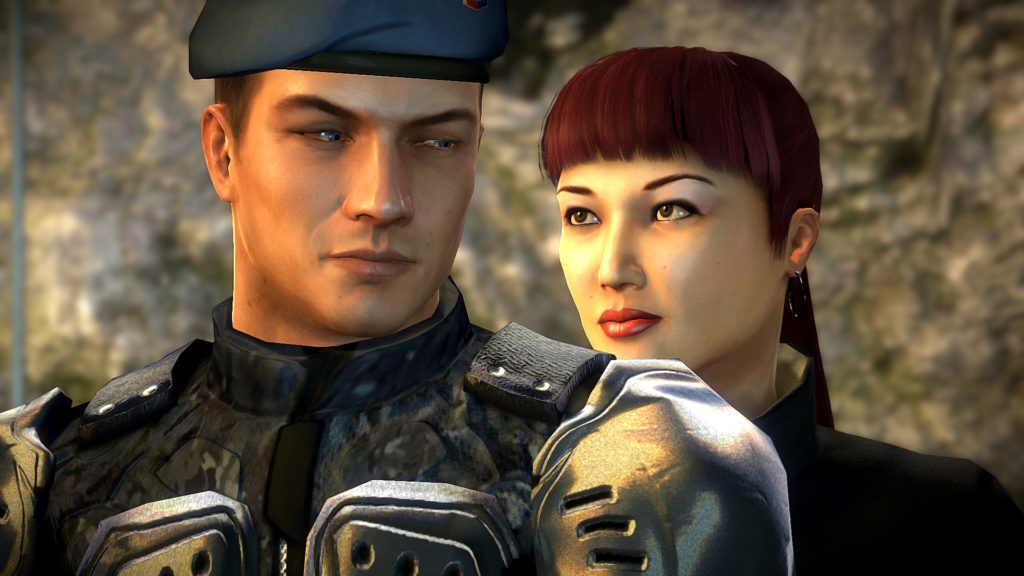 Alpha Protocol: Mina looking at Mike