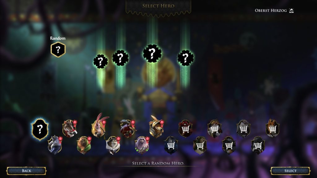 Armello: a character screen made of many cart symbols