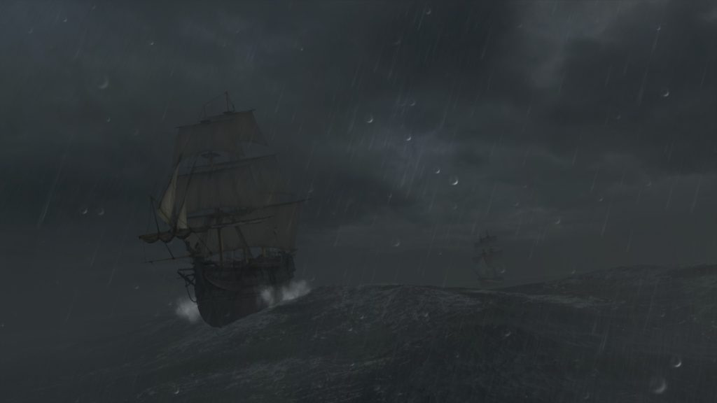 Assassin's Creed III: a sailing ship in a stormy sea